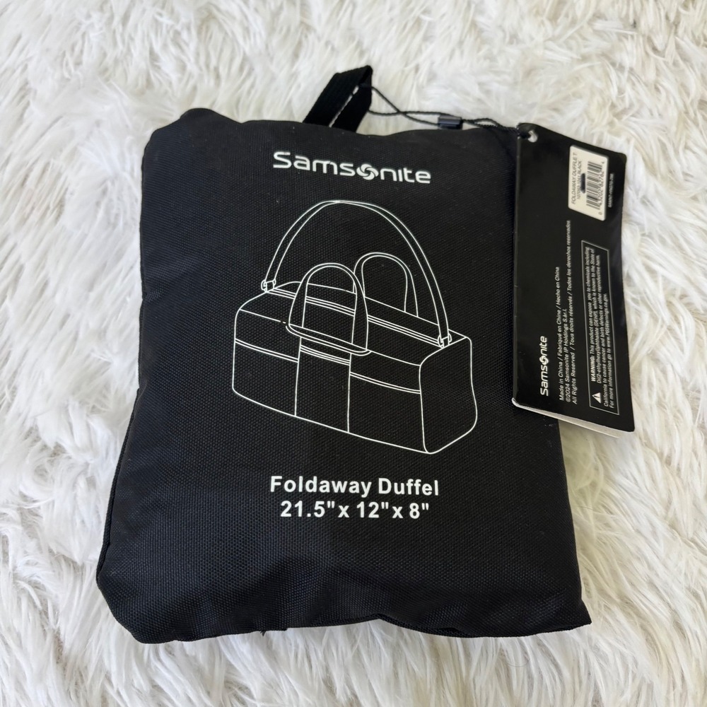 Samsonite Foldaway Duffel Bag Black 21.5" Travel Packable Carry On Gym Tote New